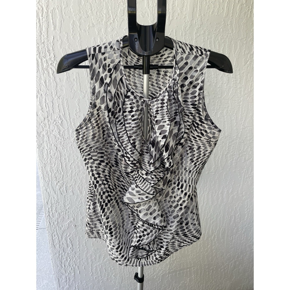 Milano Womens Large Sleeveless Ruffle Front Abstract Geometric Print Blouse Top
